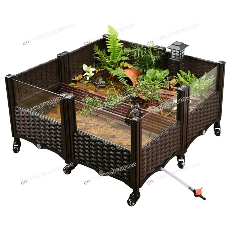 Turtle tank with climbing platform Large landscaping ecological tank Household turtle special breeding tank