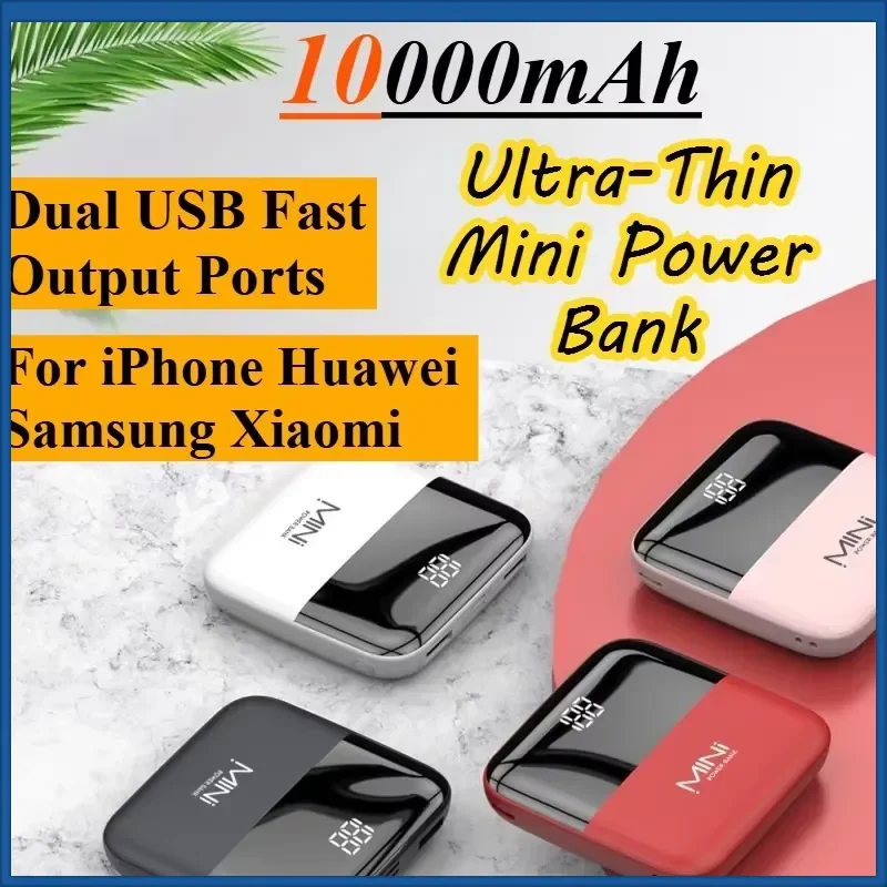 10000mAh Ultra-Thin Mini Power Bank Large-capacity Pocket Portable Charge Dual USB External Battery for iPhone Samsung Huawei
