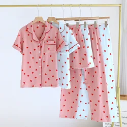 Three Piece Set Women's Pajamas Summer Cotton Short Sleeved Pants Shorts Thin Loose Home Women Sleepwear Cothes