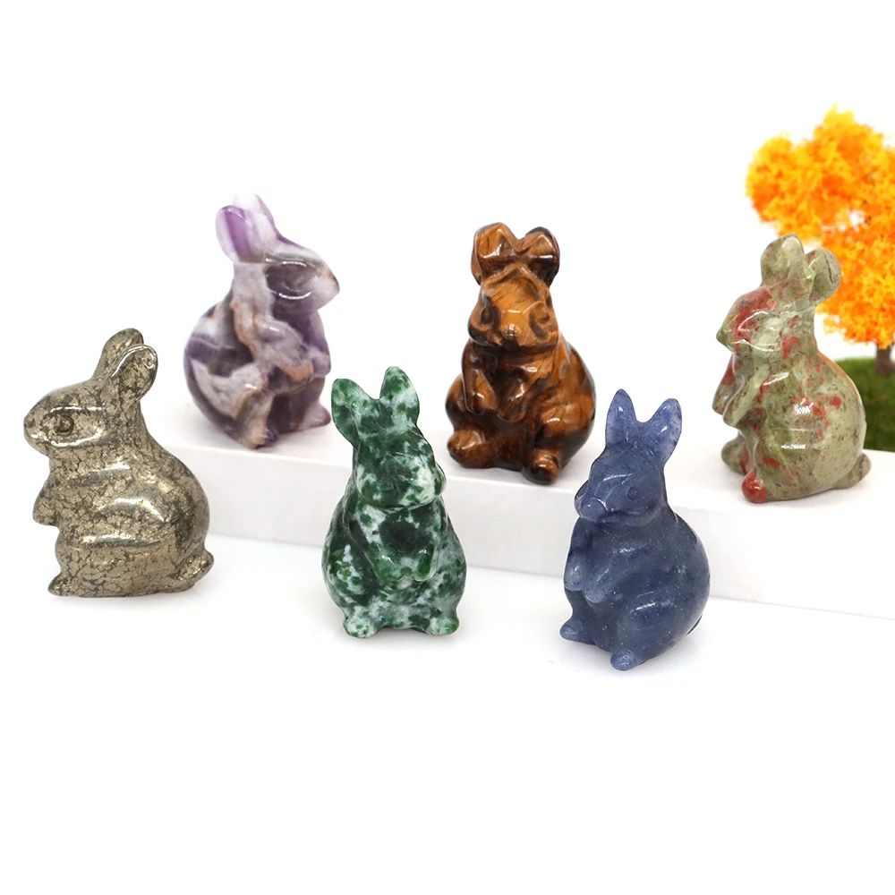 Natural Crystal Stone Rabbit Elf Figurine Healing Amethyst Rose Quartz Gemstone Animal Bunny Carving Healing Home Decor Gift - Image 5