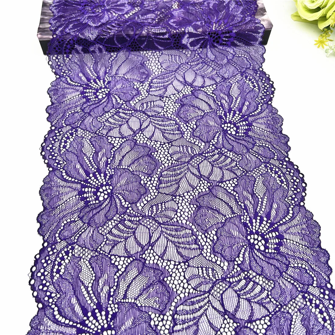 3y/lot Width 23cm Dark Purple Silver Elastic Lace Trim Lingerie Sewing Craft DIY Apparel Fabric Lace Dress Garment Accessory