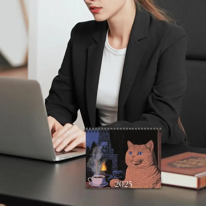 تقويم القهوة والقط 2025 تقويم لطيف للحيوانات الأليفة المضحك للقطط مخطط يومي أسبوعي شهري 2025 تقاويم حائط سهلة التخطيط للمكتب