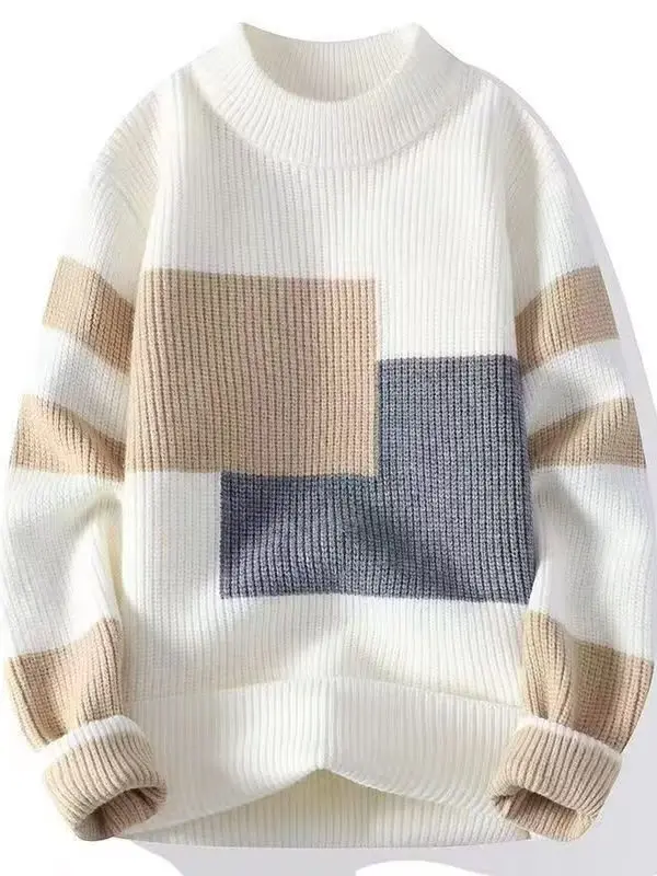 

American Retro Thiened Knitted Sweater Men's Loose Lazy Sle round Ne Pullover Polyester Fiber Warm Casual Faion