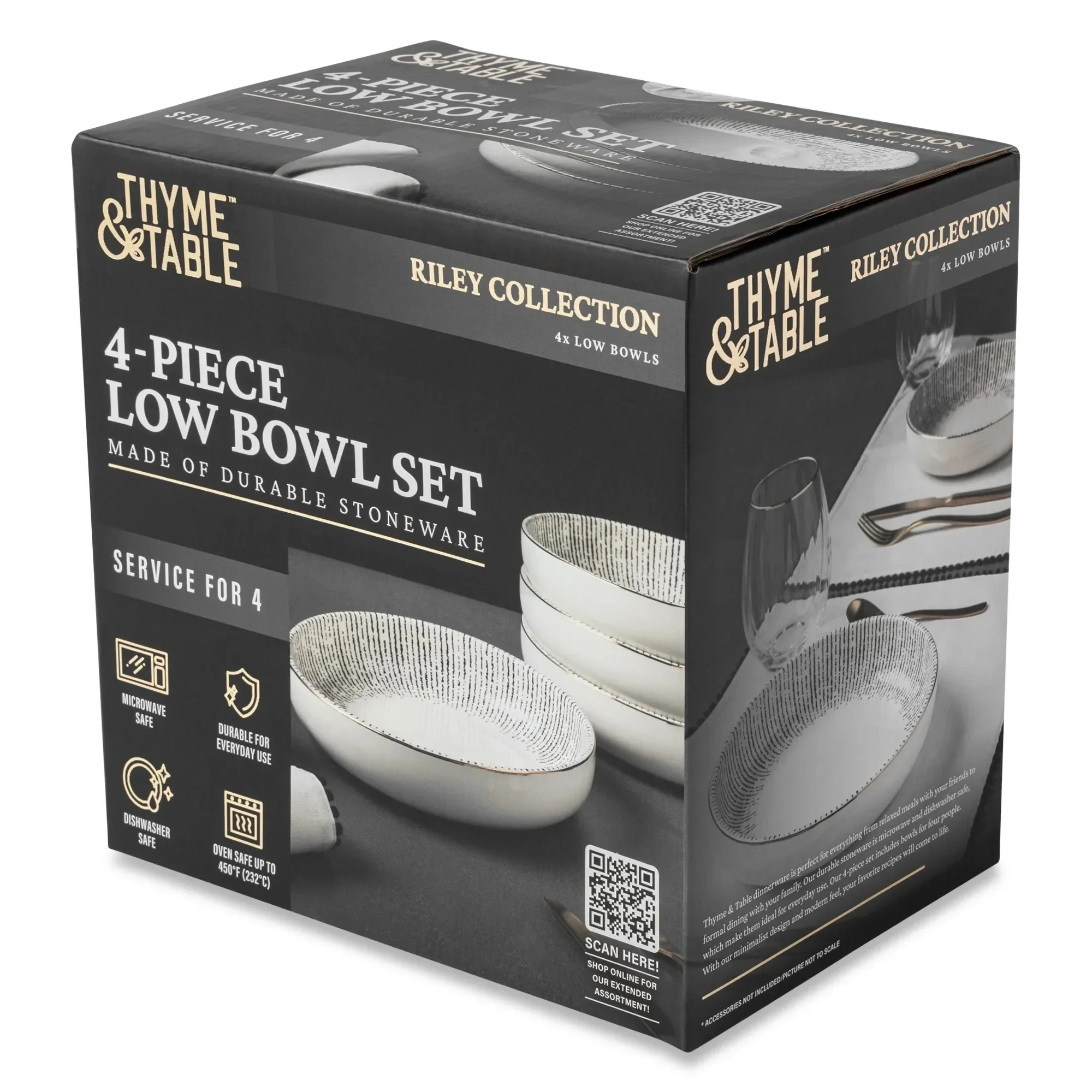 Paquet de 4 bols bas en grès, grès de haute qualité, durables et élégants.