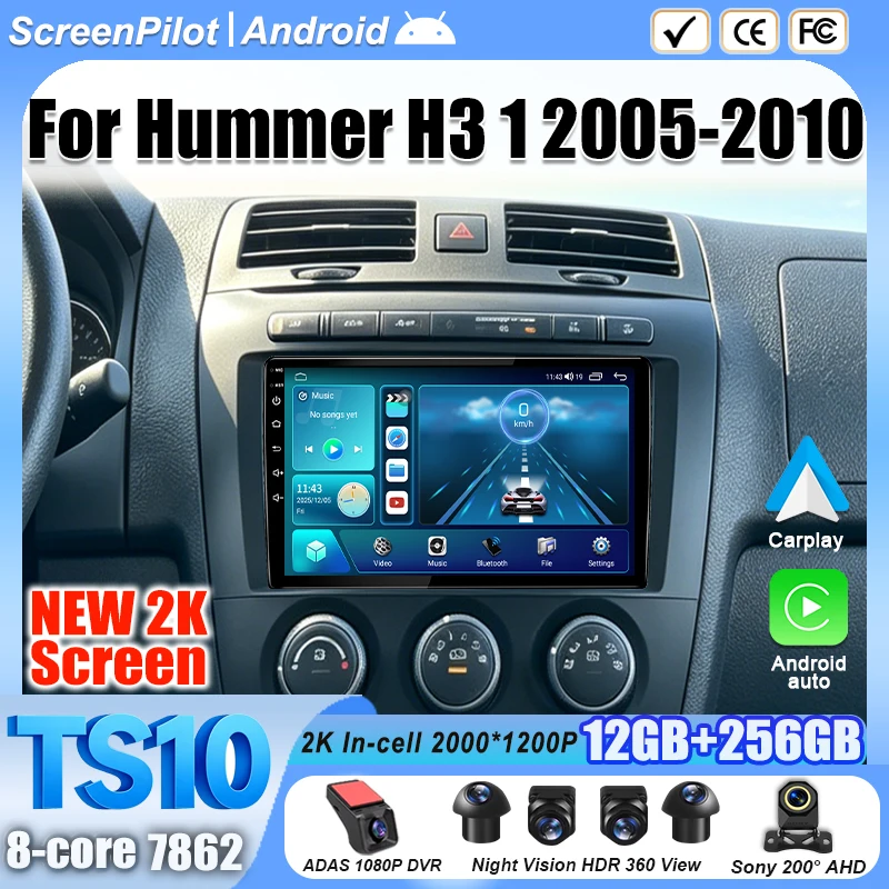 Android 16 For Hummer H3 1 2005-2010 Car Radio Stereo Head Unit Multimedia Video Player 2K QLED 9/10 Inch 8 Core RDS 5G