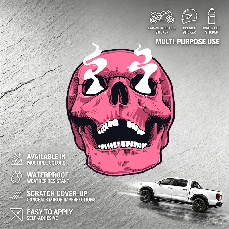 Pink Skull with White Smoke Eyes Graphic for Car Motorcycle Helmet Water Cup Multi-purpose Use