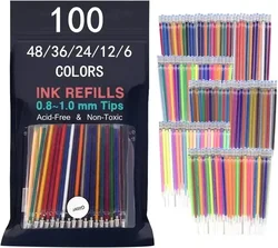 100/48/36/24/12 cores recargas de caneta gel-brilho metálico pastel fluorescência neon, recargas de tinta de caneta para livros de colorir adultos