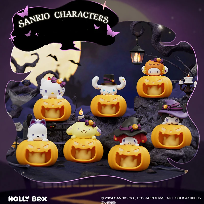 Miniso Sanrio Hello Kitty Kuromi Blind Box Toy Halloween Gift Pumpkin Anime Desktop Ornament Bedhead Night Light Children'S Gift