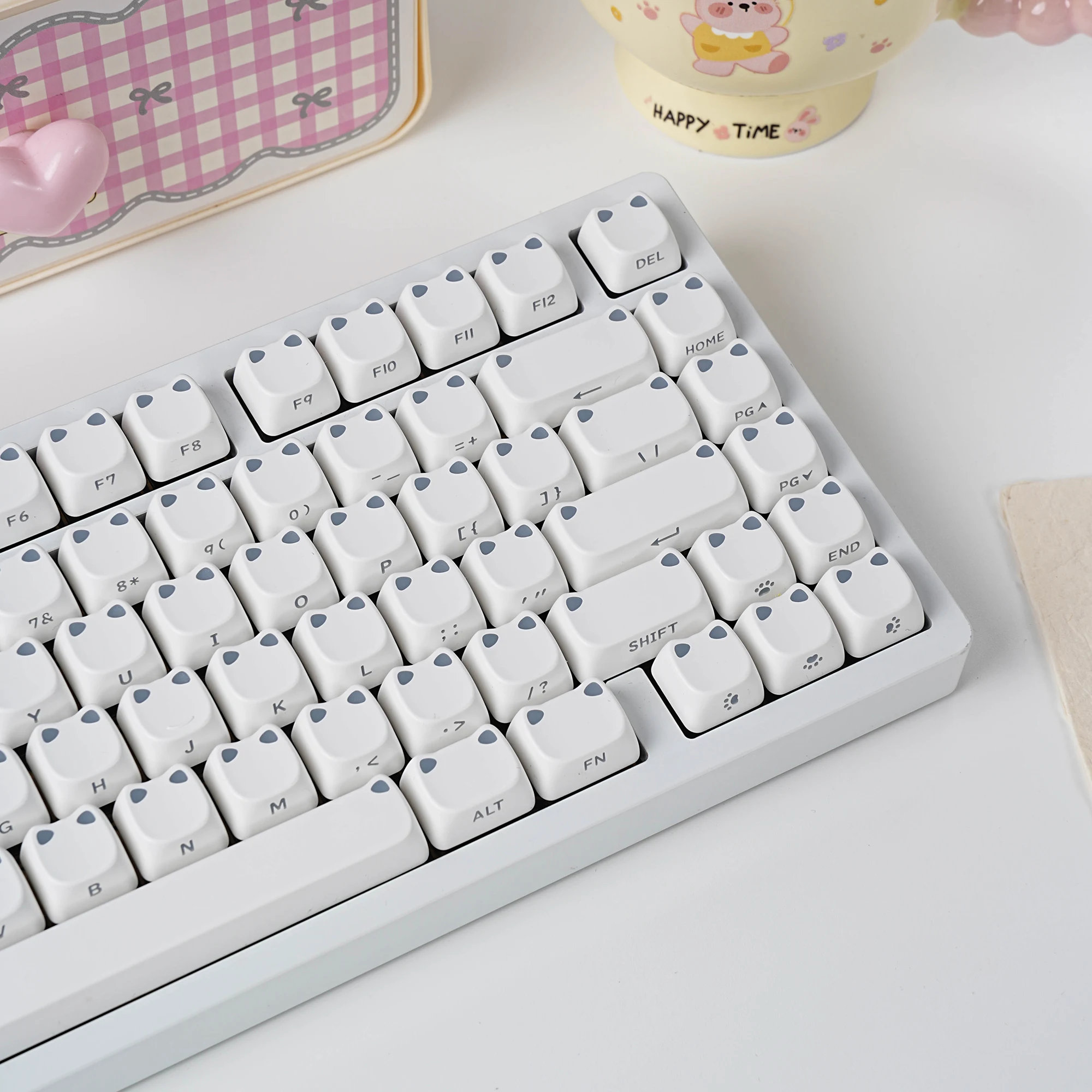 MAO Cat Ear Keycaps Shine Through PBT Keycaps Side Print Double Shot Solid Color For Mx Switch Mechanical Keyboard Custom DIY