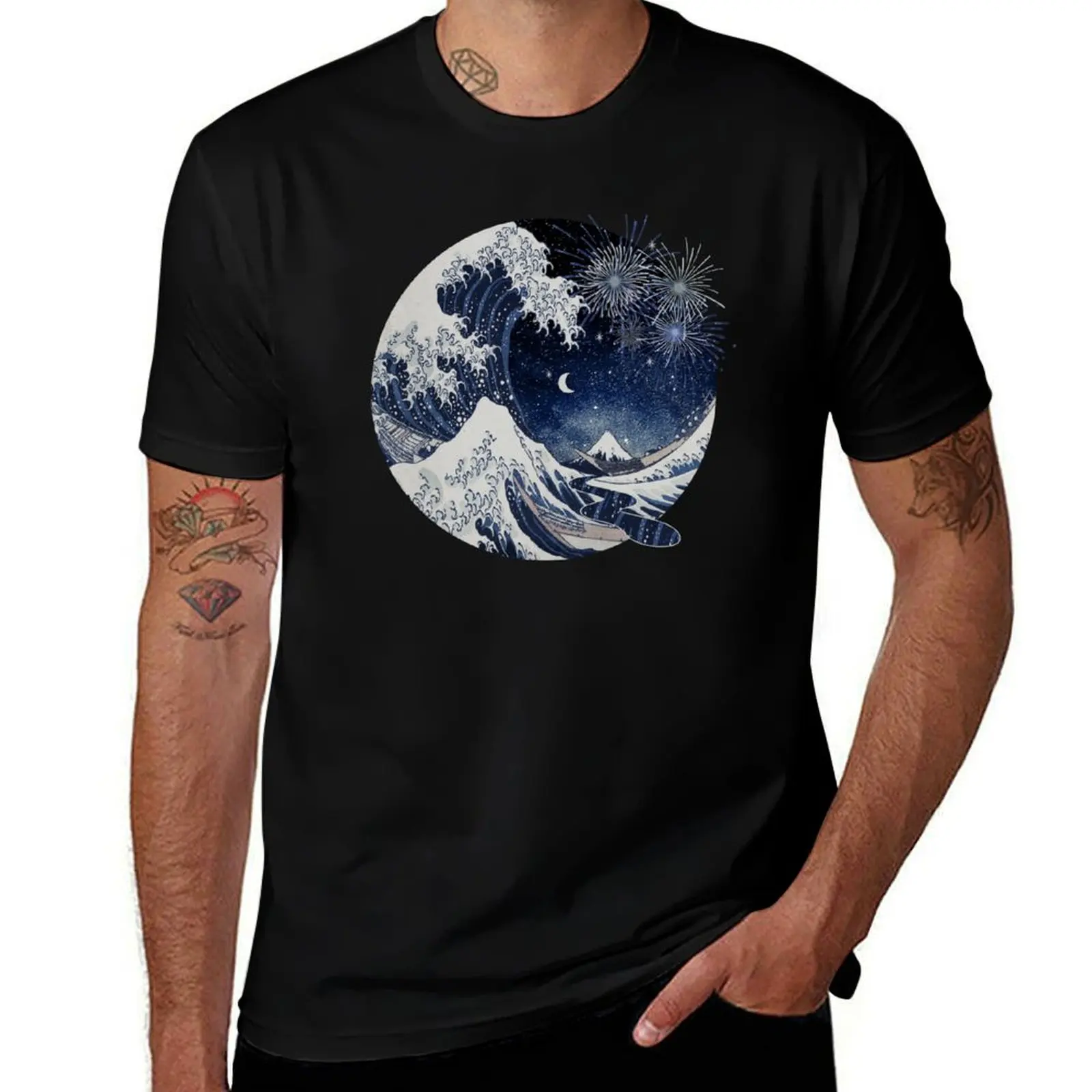 The Great Wave Night Celebration T-Shirt cute tops summer tops mens clothing