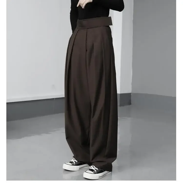 2023 High Waist Black Brief Pleated Long Wide Leg Trousers New Loose Fit Pants Women Fashion Tide Spring Autumn