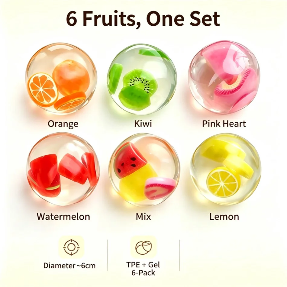 Fruit Squishy Toys 6Pcs Slow Rising Stress Relief Ball Fidget Squeeze Sensory Toy For Teens Adults Watermelon Strawberry TPE Gel