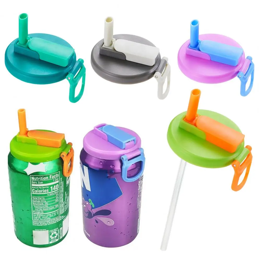 Portable Soda Can Lid and Silicone Straw Soda Can Lid Reusable Suitable For Canned Beverages Beer Juice 1pcs With 2 straws