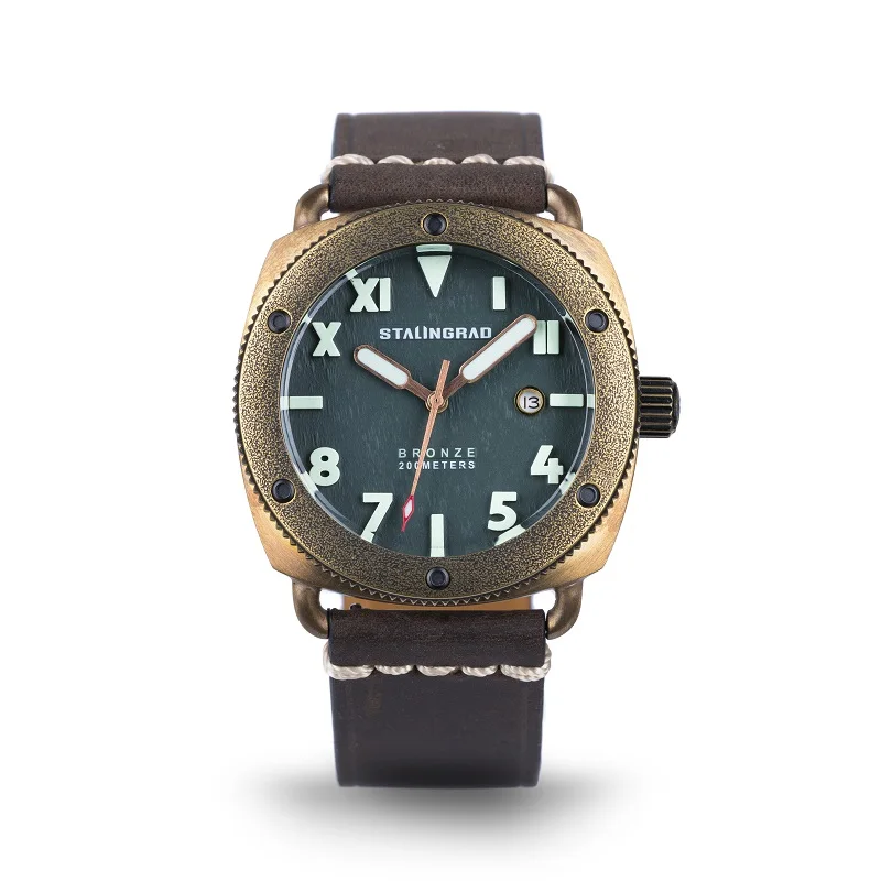 45mm Men's Military Watch Waterproof Luminous Bronze Automatic Wristwatch Calendar Business Male Fashion 200m Waterproof Relogio