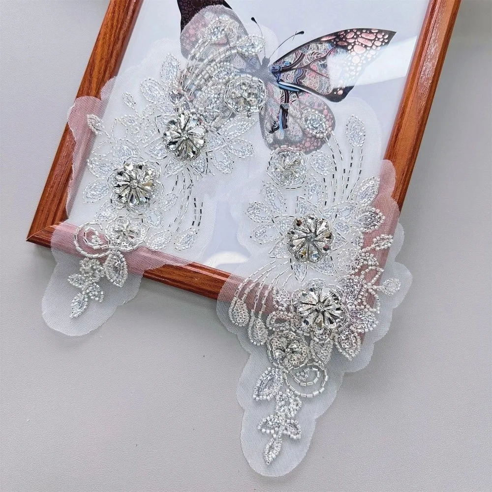 Strass Strass Applikation Blumen Design Mode Spitze Blumenapplikation Handgemacht DIY Kleidung Applikation Brautaccessoires