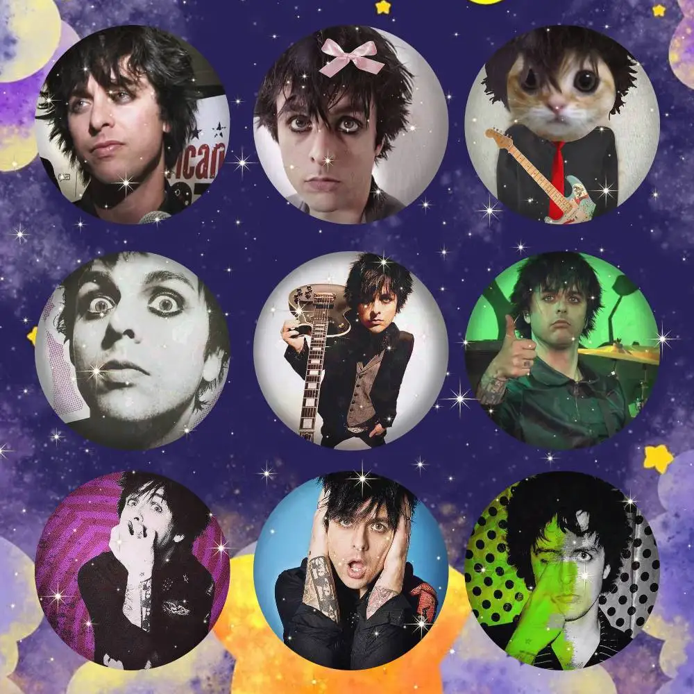 B-billie Joe A-armstrong Round Snap-in Brooches Rock Band Lapel Pins Badges Fan Collection Accessories Jewelry Handmade Gifts