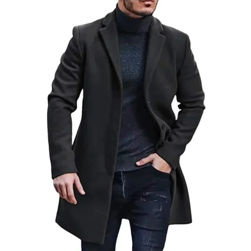 Nuevo abrigo de lana para hombre, cortavientos, gabardina de Color sólido, prendas de vestir exteriores de otoño e invierno, cárdigan, chaqueta Masculina