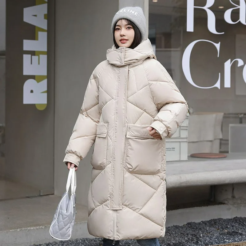 

2023 New Women Down Cotton Coat Winter Jacket Female Mid Length Version Parkas Large Size Thick Loose Outwear Hooded Overcoat