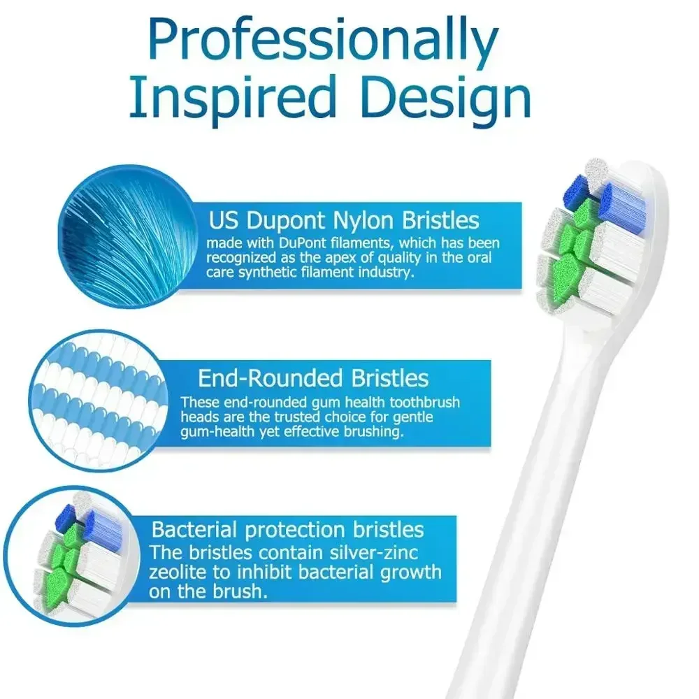 소니케어용 다이아몬드 칫솔 헤드, 프로 결과, 플렉스케어, 건강한 흰색, 플래티넘, 이지클린, 잇몸 건강 흰색, 2 시리즈에 적합