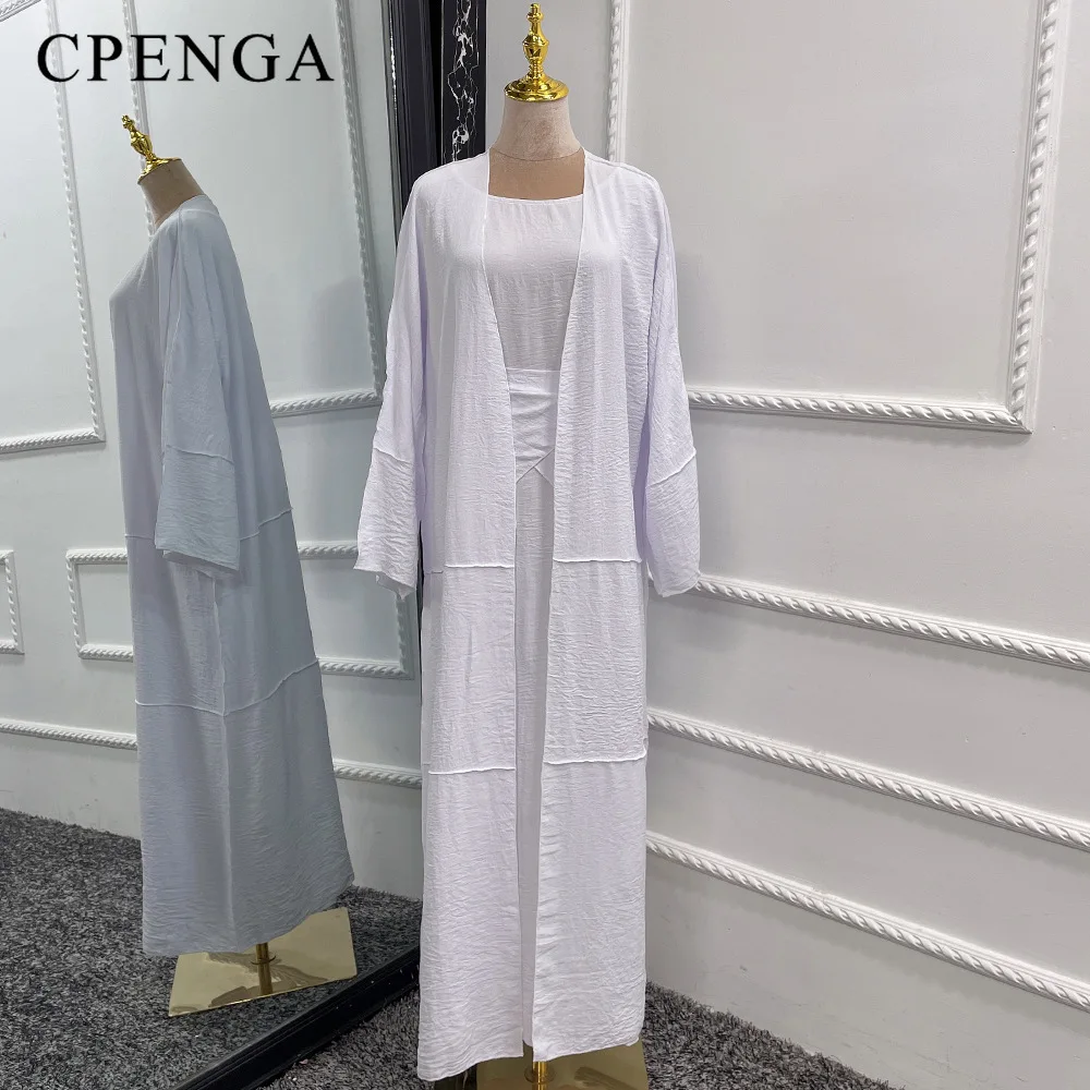 Eid Dubai Modest Abaya Dress with Hijab Ramadan Arabic Three-piece Muslim Set for Women Islam Vacation Outfit Turkey Kaftan Robe