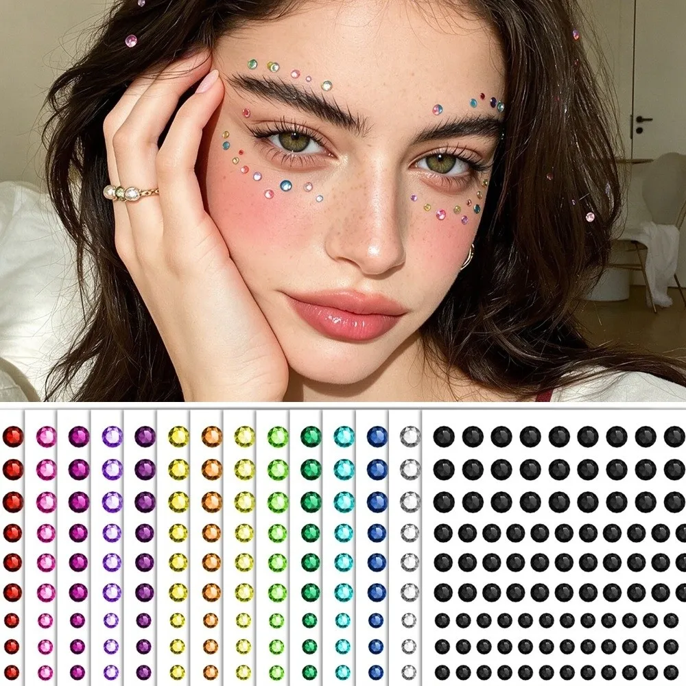 10 Sheets with Adhesive Backing 3/4/5mm Round Bedazzling Sticker DIY Sparkling Face Eye Jewels Sticker Makeup Waterproof
