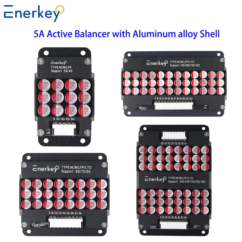 Enerkey 5A Active Balancer with Aluminum Shell 4S 6S 7S 8S 9S 10S 11S 12S 14S 15S 16S Lifepo4 / Li-ion/ LTO Battery Equalization