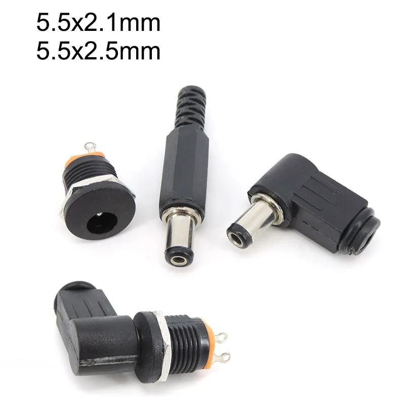 DC-022 5.5-2.1/5.5 x 2.1mm DC Power male Female Socket  DC Male Plug Connector Panel Mounting right angle 90degree 5.5x2.5mm p1