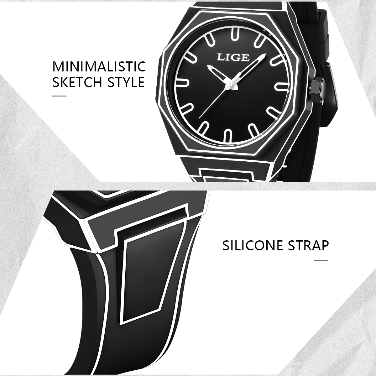 LIGE Herrenuhren Original Modische Quarzuhr für Mann Kreativität 2D Comic Style Armbanduhr Männlich Freizeit Männlich Coole Uhren