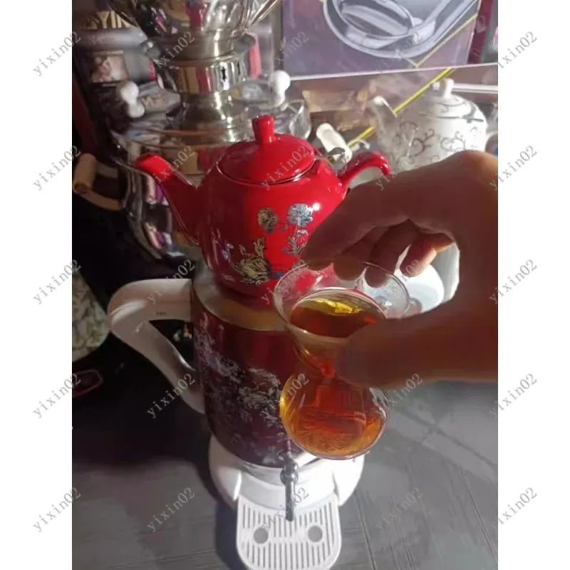 

Electric Turkish Samovar Kettle Set Mother-Child Tea Pot for Tea Making Traditional Ottoman Copper-look Design