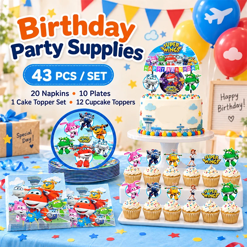 Colorful Super Themed Wings Paper Cake Flag Cupcake Plate Napkins for Birthday Party Arrangement with Family Gathering Set