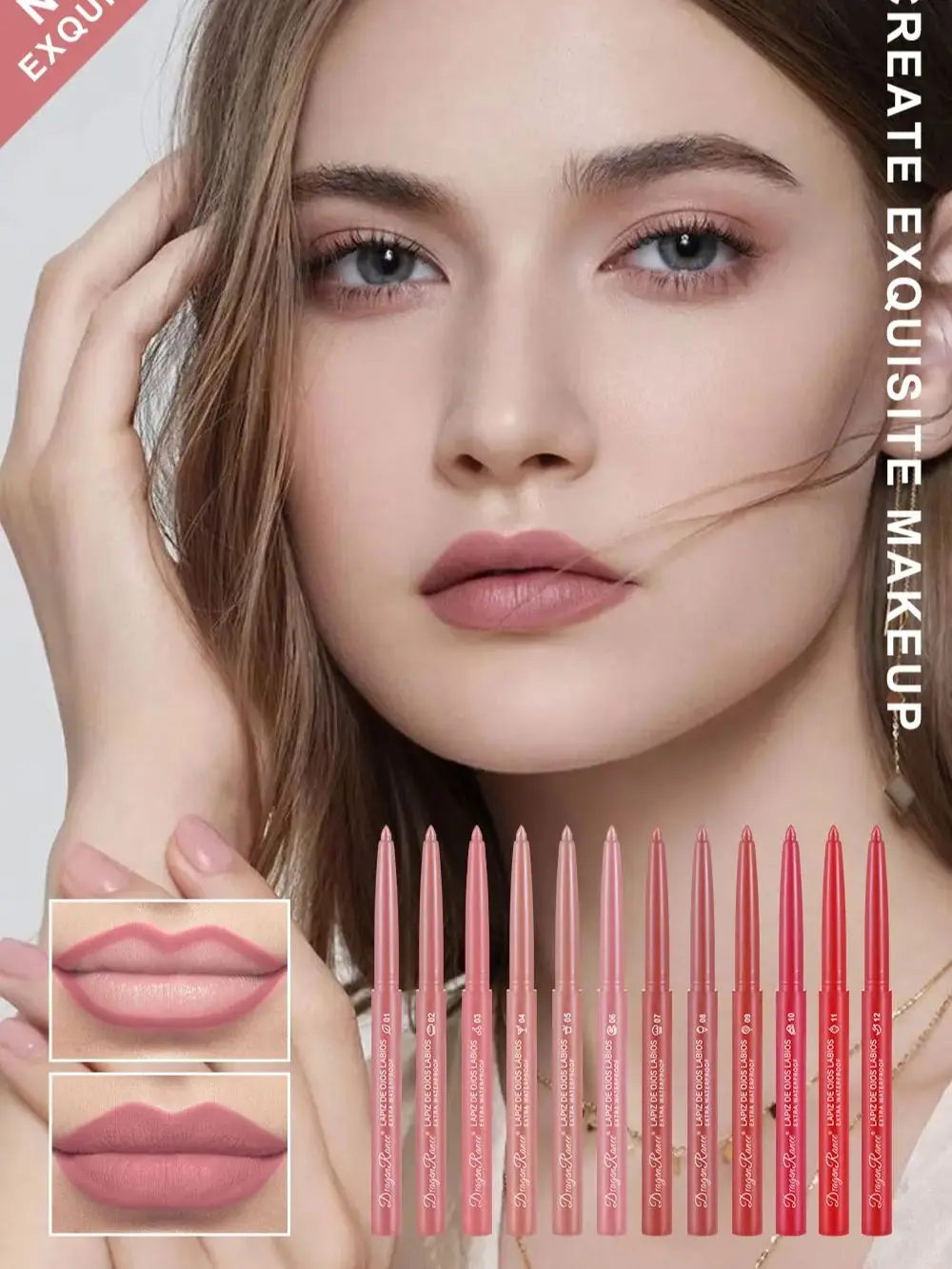 Stylo à lèvres crayon à lèvres imperméable longue durée contour crayon à lèvres finition mate débutant doublure à lèvres automatique pâte de haricots stylo de contour de couleur doublure à lèvres