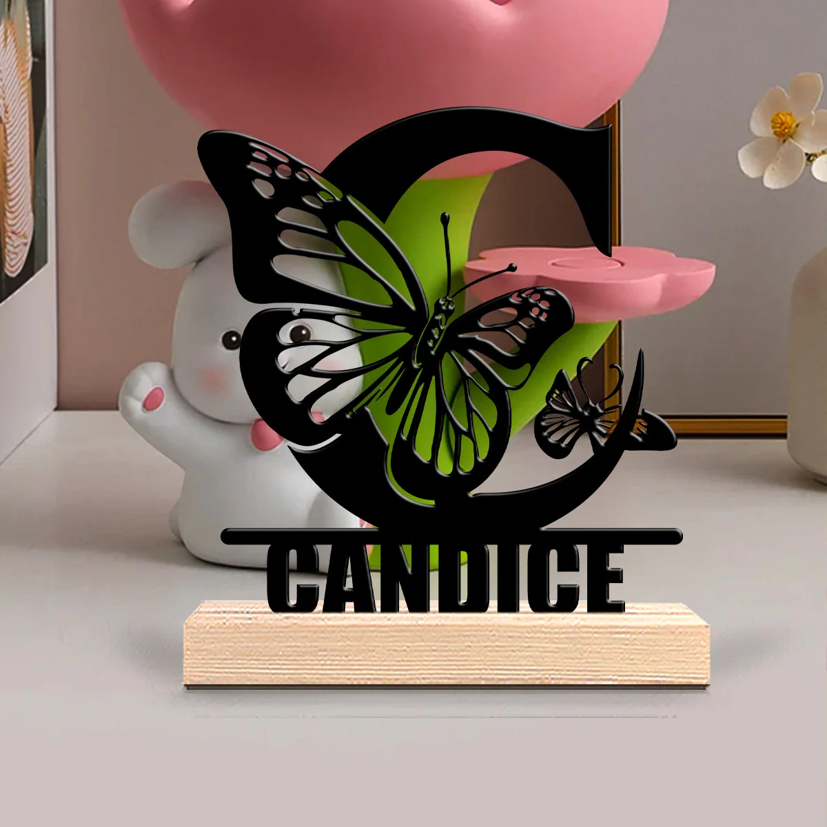 1pc Personalized Metal Artwork Customizable Name Equipped with Wooden Base Home and Office Decorations,Christmas Gifts