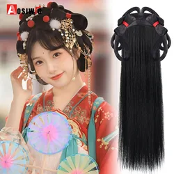 Synthetic Chinese Ancient Wig Women Hanfu Wigs Headdress Photography Dance Accessory Wigs Black For Women Integrated Hair bun