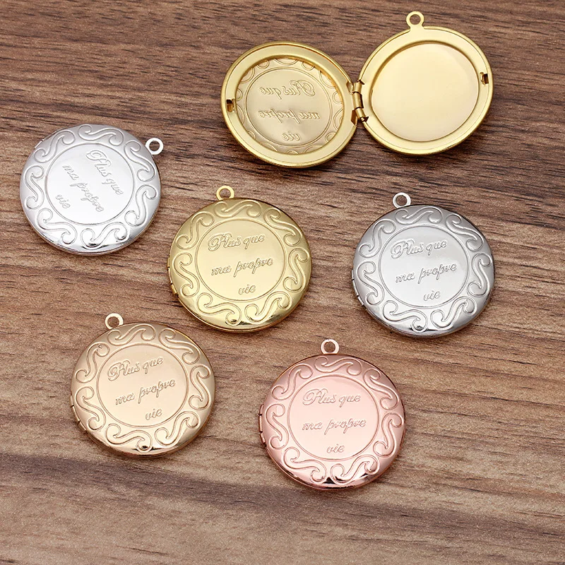 30Pcs/Lot Round Photo Locket Pendants For Necklace Vintage Copper Picture Frame Pendant For DIY Jewelry Accessories