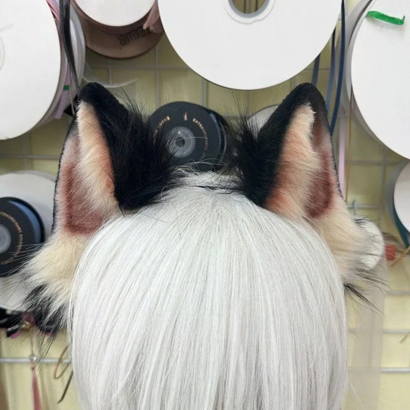 Black Wolf Fox Ear Cosplay Prop Beast Animals Cat Fox Ears Hairhoop Headwear Headband Custom Hand Made Anime Cos Costume
