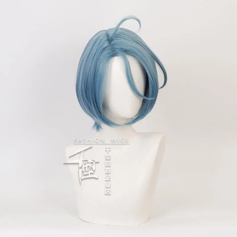 Pelucas de Cosplay de Game Ensemble Stars Himeru, pelo corto azul gris, pelo sintético resistente al calor, accesorios para fiesta de Halloween