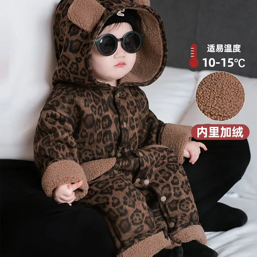 Autumn Winter Children Baby Girls Boys Cotton Leopard print Jumpsuits Single-Breasted Cute Chic Baby Overalls Kids One-piece pan