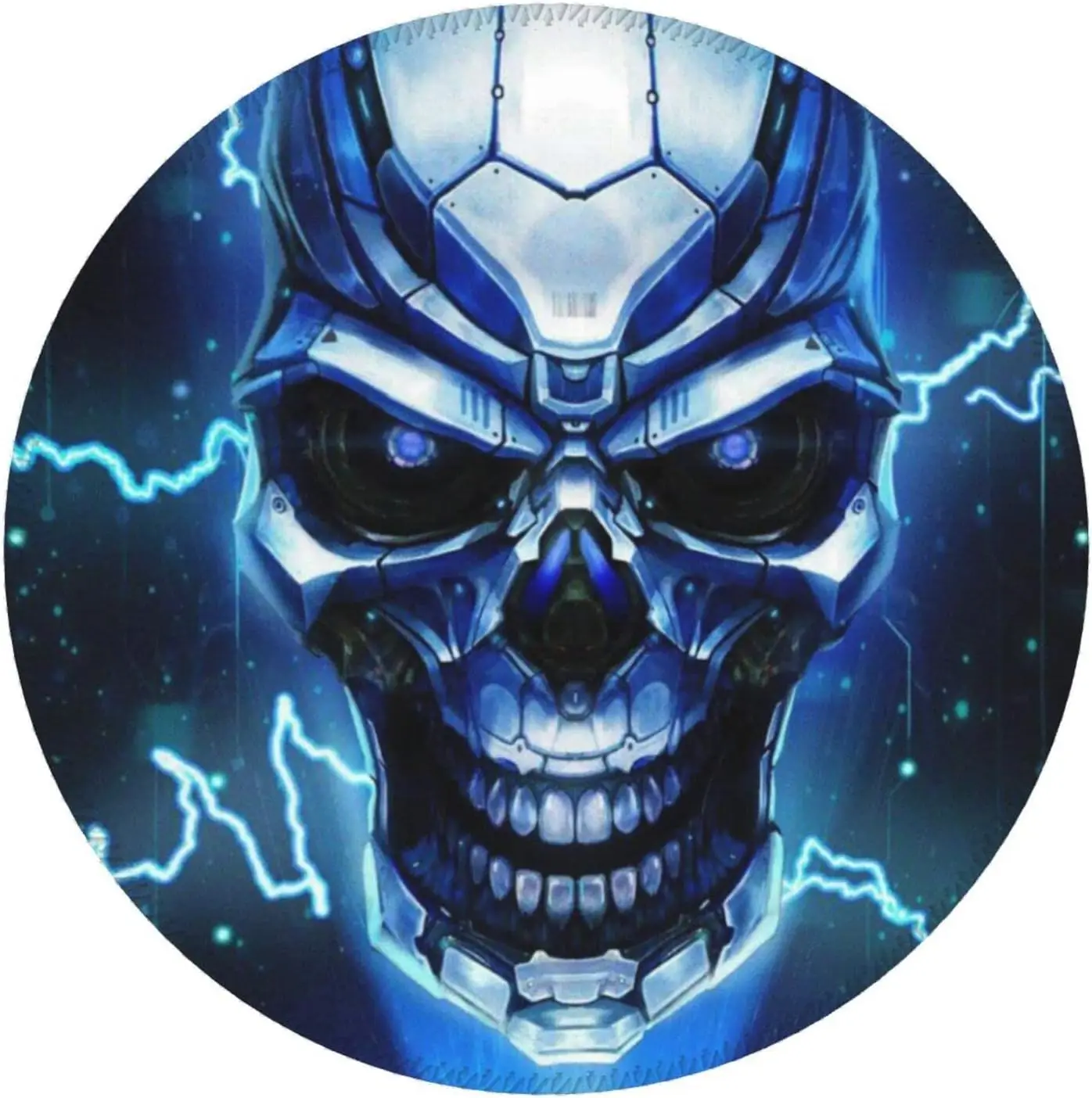 Blue Skull Technology Blue Lightning neon Round Mouse Pad Non-Slip Mousepad Rubber Mouse Mat for Computer Gaming Laptop Office