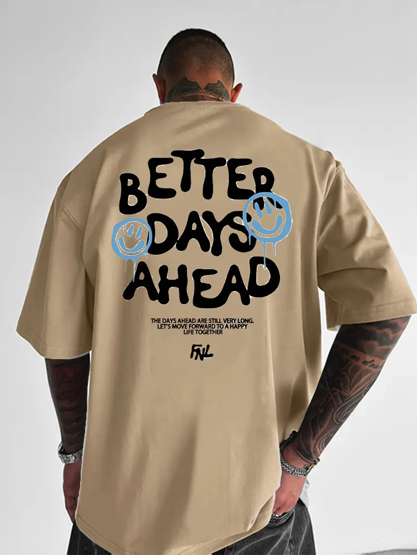 Men Oversized Crew Neck Short Sleeve T-Shirt Better Days Ahead Drip Smiley Graphic Back Print Casual Summer Streetwear Tee