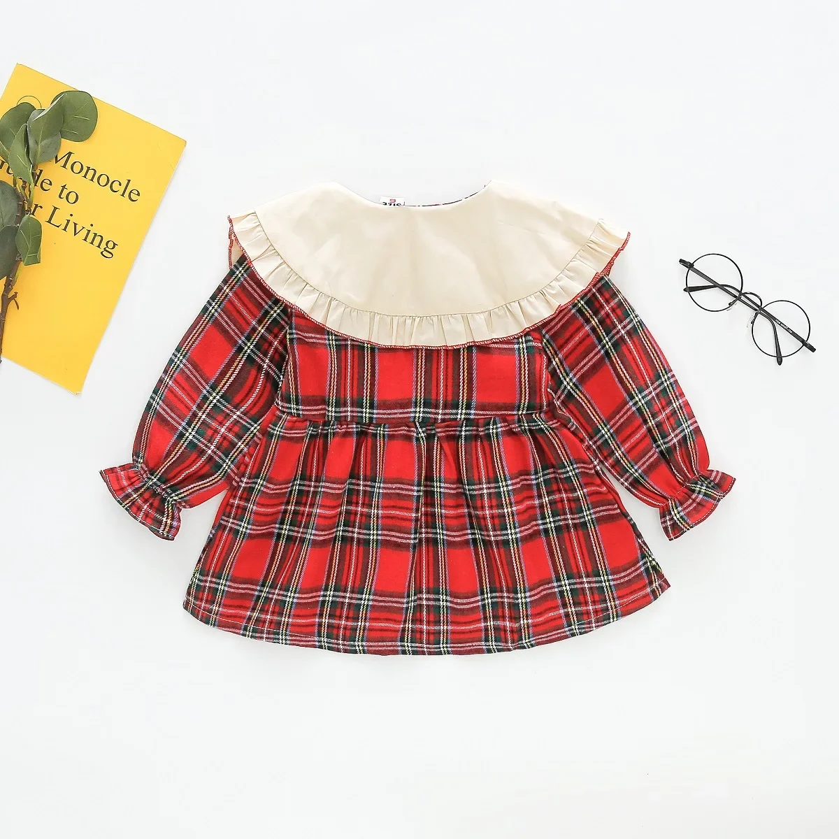 Girls Plaid Skirt Spring and Autumn Children's Clothing College Style Doll Collar Long Sleeved Sweet Dress As A Gift for Rabbits image 4