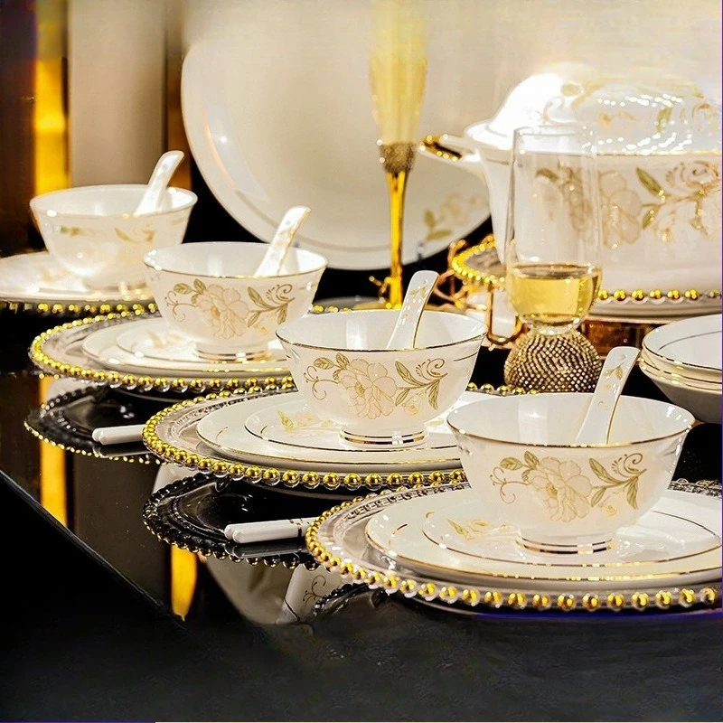 

Tableware set housewarming new home bone china light luxury high-end Jingdezhen high-end dish set household gifts