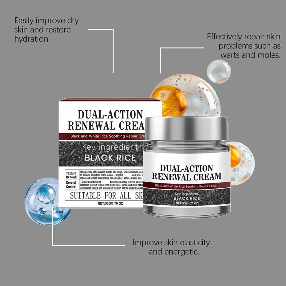 Dual-Action Renewal Cream Black White Rice Soothing Repair Face Cream Gentle Hydrating Suitable For Sensitive Skin Moisturizer