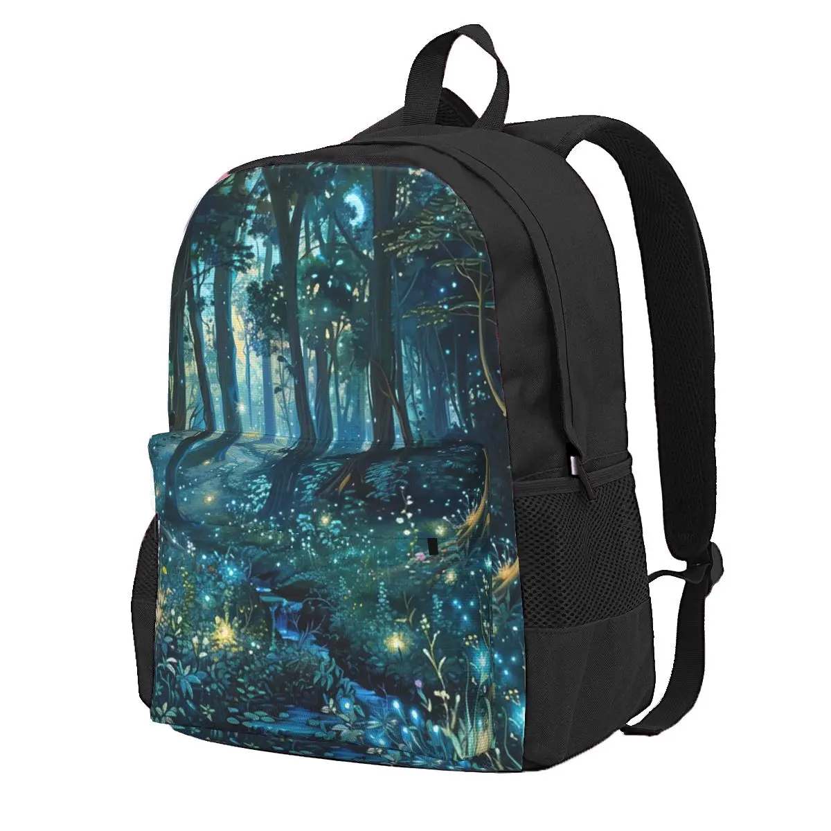 Enchanted Forest Design With Glowing Blue LightsStudent Backpack School Bag  for Men Women Fashion Bookbag Shoulder Bags