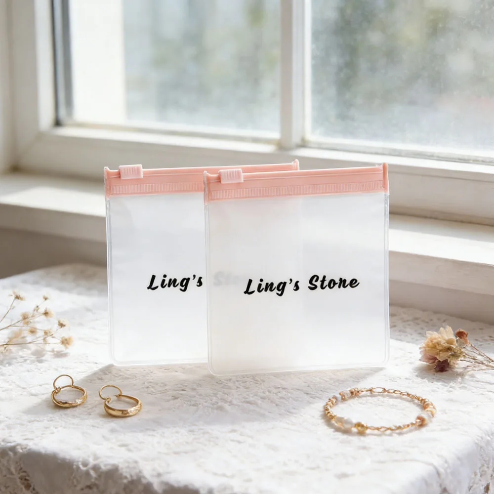 

Customized Pink Jewelry Zipper Bag Frosted EVA Plastic Storage Envelope Pouch Rings Earrings Pendant Necklace Bracelet Packaging