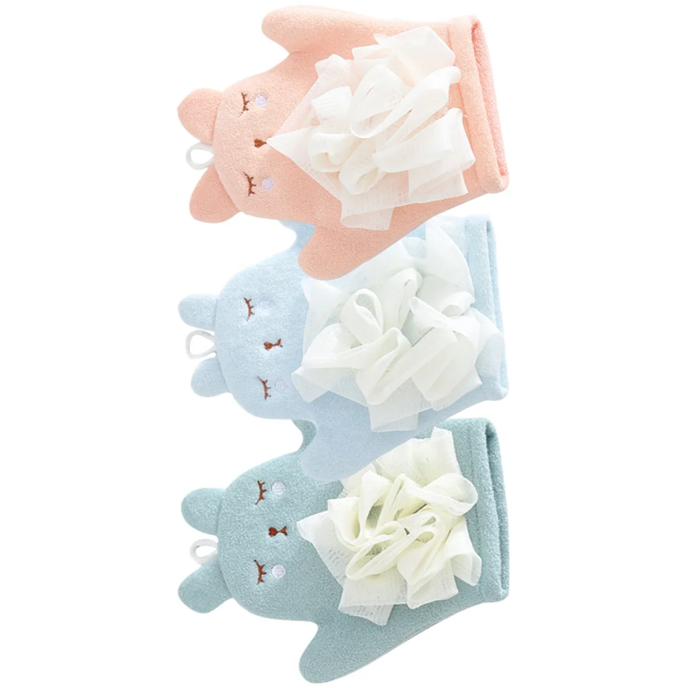 

3pcs Exfoliating Mitt For Body Scrub Double Sided Bath Gloves Large Size Elastic Cuff Spa Shower Accessories Scrubbing Glove