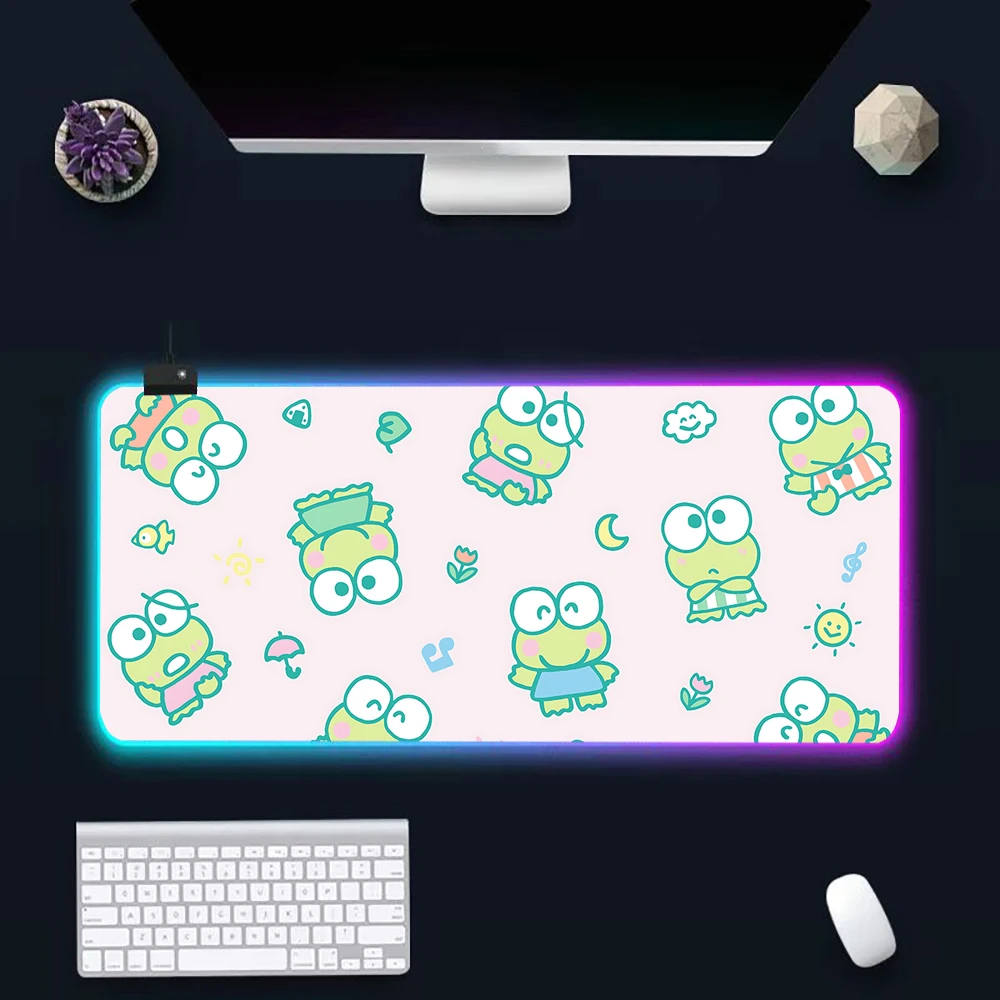 Kero Kero Keroppi RGB Pc Gamer Keyboard Mouse Pad Mousepad LED Glowing Mouse Mats Rubber Gaming Computer Mausepad