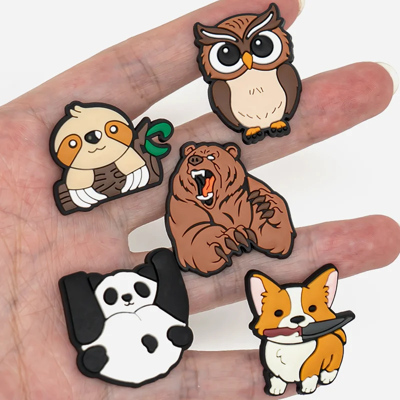 1/25 stücke Nette Tiere Schuh Charms DIY Frauen Mädchen Hund Fuchs Eule Katze Panda Fledermaus Bier Schuh Zubehör Salamander Hai pin Clog – Detail 4