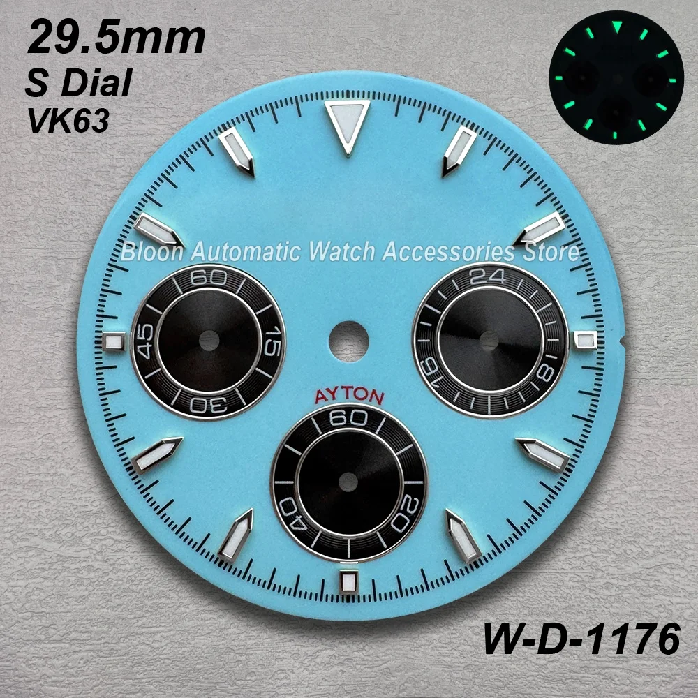 29.5mm S Logo Panda DTN Dial Fit VK63 Movement Green Luminous Diamond Good Quality Watch Modification Accessories