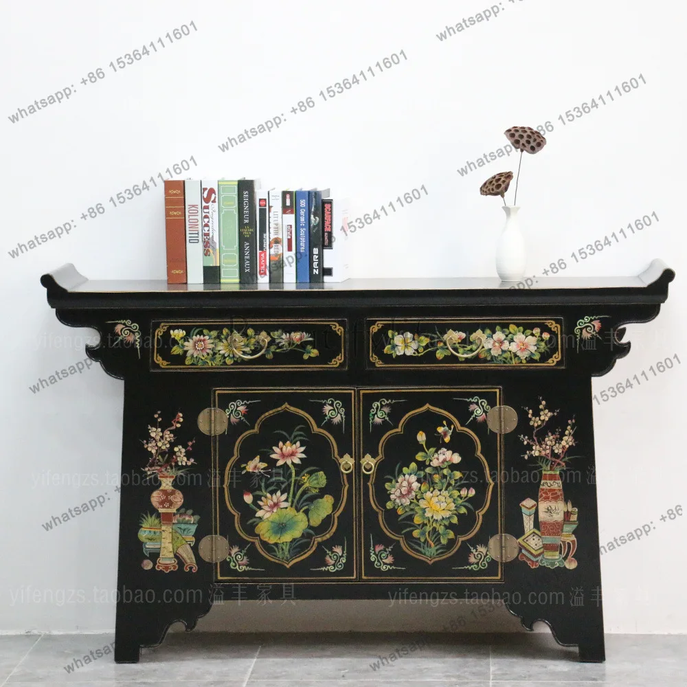 LS Entrance Hand-painted Retro Decorative Shoe Cabinet Chinese Living Room Decoration Antique and Old Warped Head Dining Side