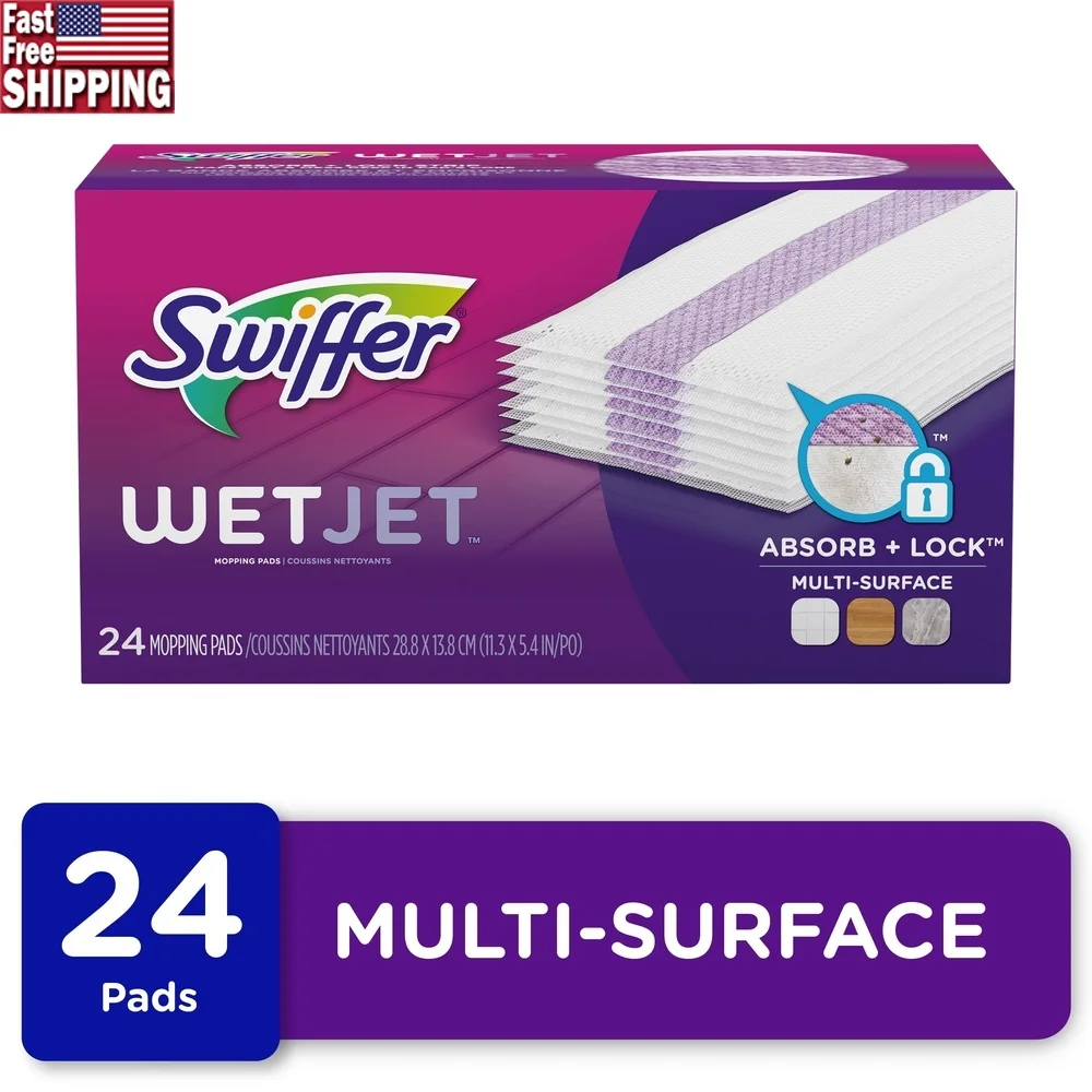 

Wet Jet Mop Cleaning Pads Refill 24 Count Advanced Dirt Trapping Scrubbing Strip Wood Laminate Tile Floors